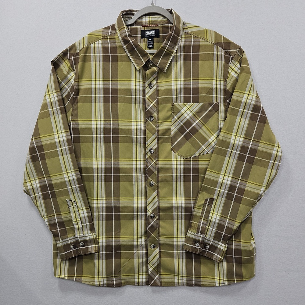 Alaskan Hardgear Bitterroot Shirt AKHG Green Brown Plaid Button Up Shirt Men 2XL